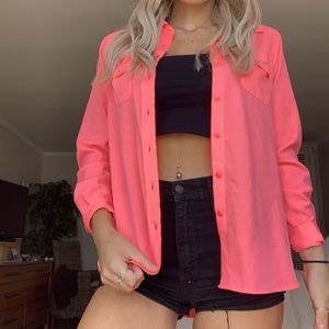 AMERICAN EAGLE Long Sleeve Pink Sheer Button Up